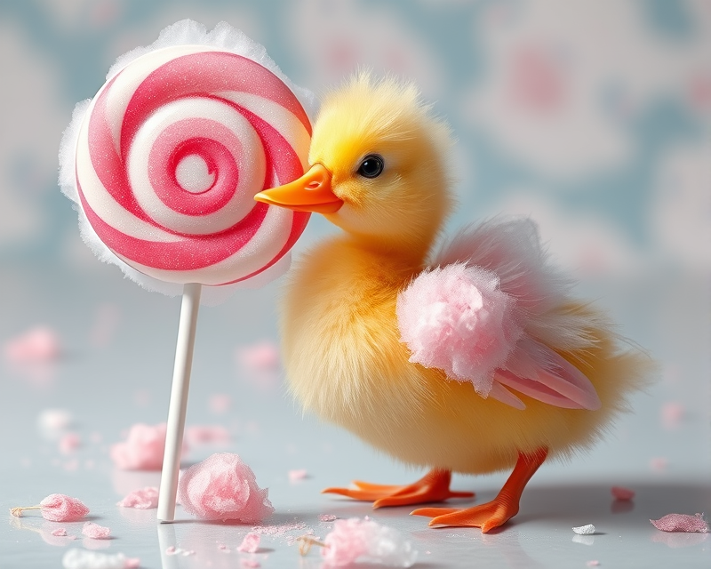 lollipop, cotton candy, duckling